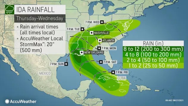 Hurricane Ida projected rainfall