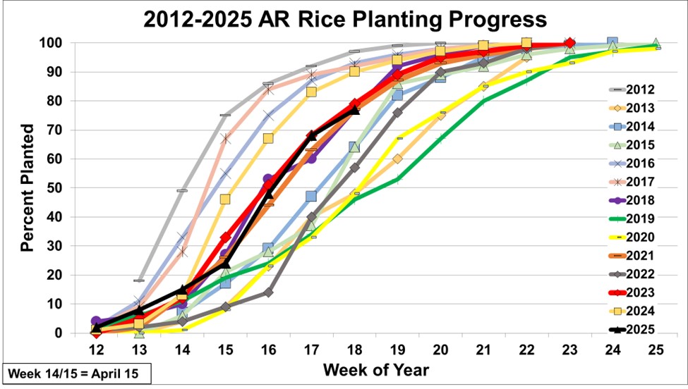Arkansas rice planting progress as of 5-4-25