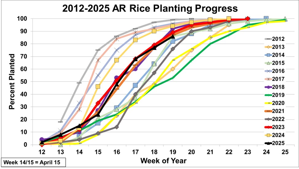 Arkansas rice planting progress as of 5-11-25
