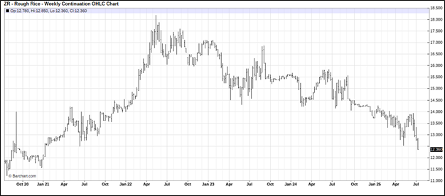 CME September Rough Rice Futures, 5-year Weekly Continuation