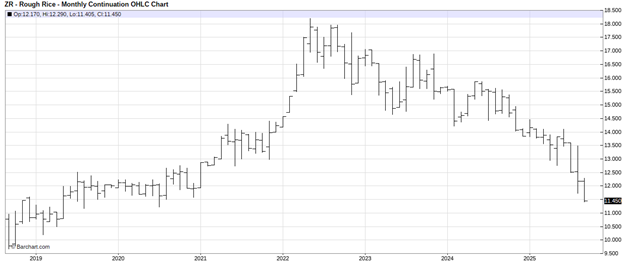 CME November Rice Futures, Monthly Continuation Chart