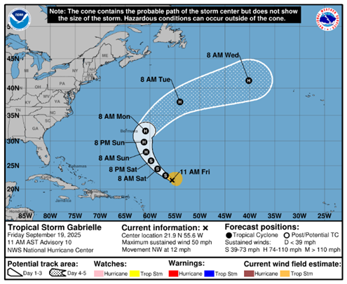 Tropical Storm Gabrielle forecast
