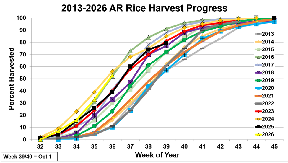 Arkansas rice 2026 harvest progress