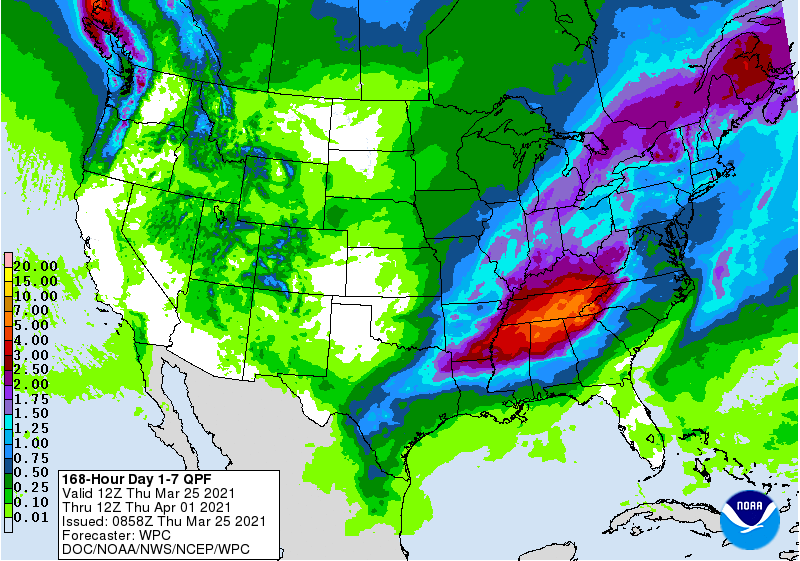 NOAA | Seven Day Precipitation Forecast | March 25, 2021